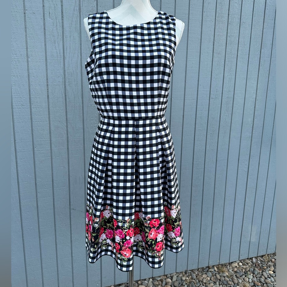 Sweet Black and White Dress with Floral Trim